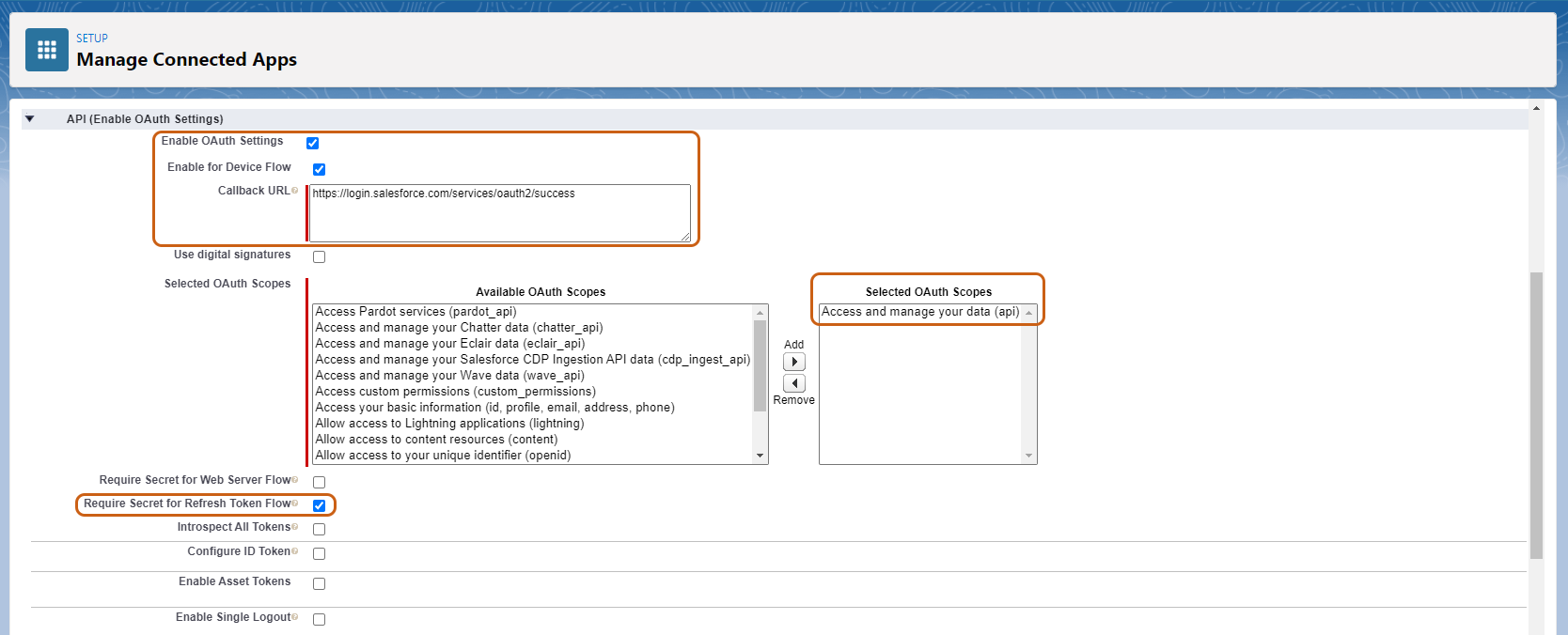 Salesforce OAuth Required Fields Salesforce New Connected App Required Fields for OData