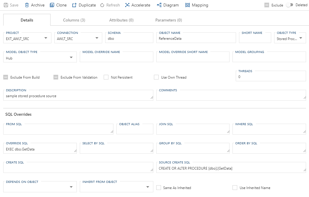 Stored Procedure Source Object Metadata Stored Procedure Source Object Metadata