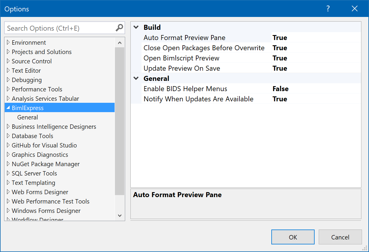 BimlExpress Options BimlExpress Options