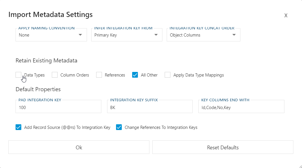 Import Metadata Settings Import Metadata Settings