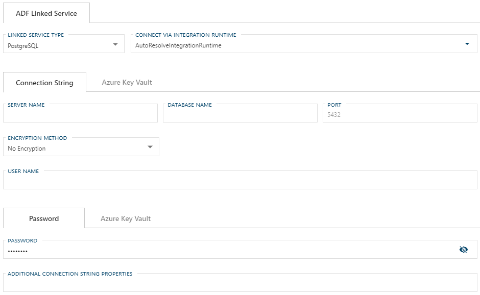 PostgreSQL Linked Service Form PostgreSQL Linked Service Form