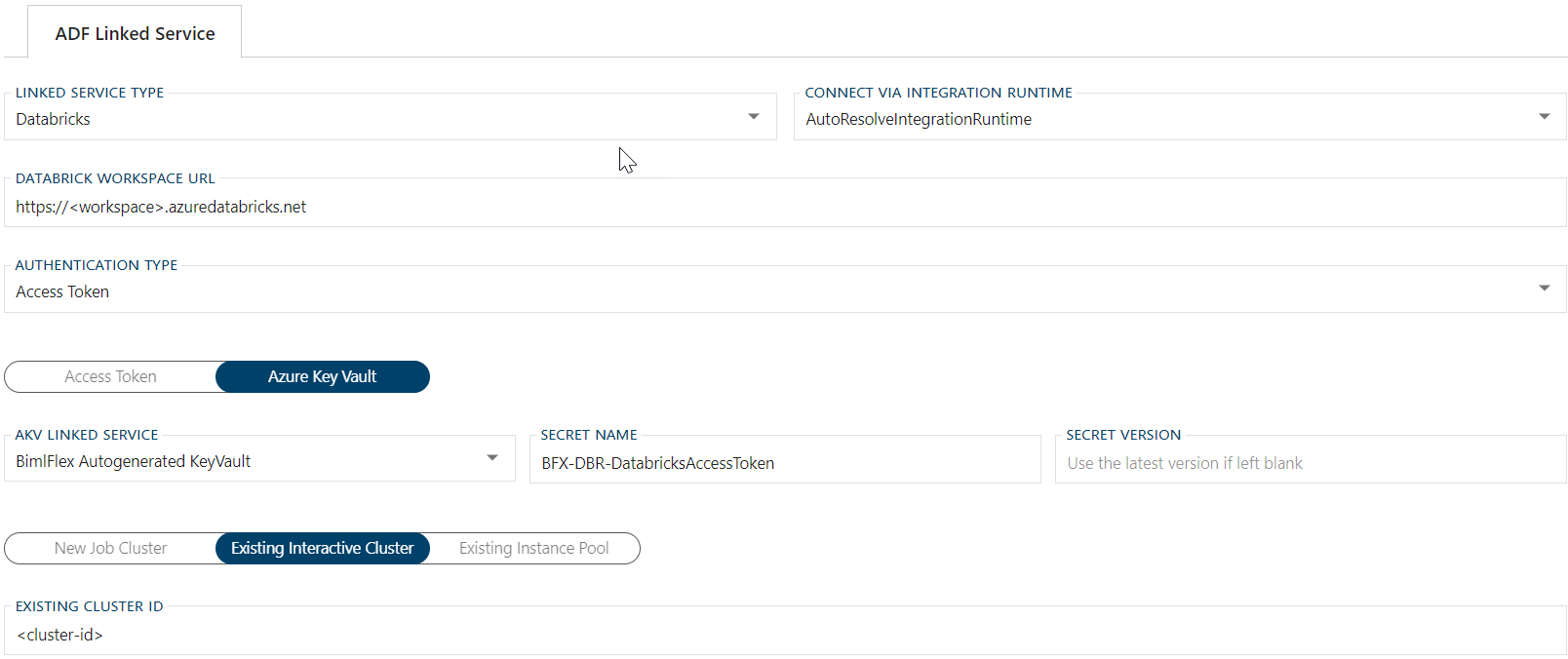 Databricks Linked Service Form Databricks Linked Service Form