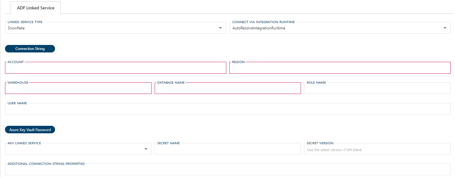 Snowflake Linked Service Form Snowflake Linked Service Form
