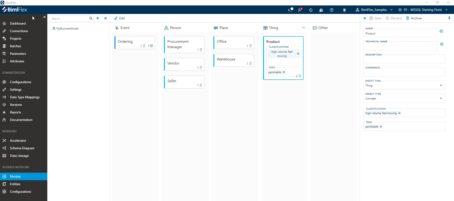 Editing a Business Entity in the side panel Editing a Business Entity in the side panel