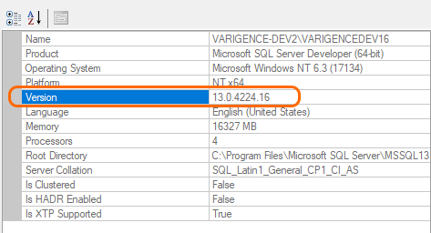 SSMS Properties Version SSMS Properties Version