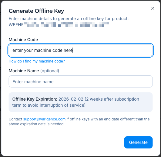 Generate Offline Key Dialog