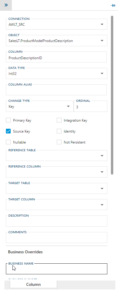 Column Editor Side Panel Column Editor Side Panel